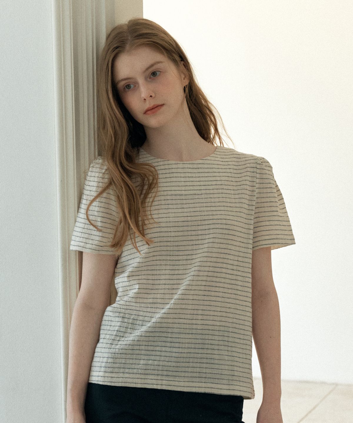엽페(YUPPE) LINEN STRIPE SHIRT_BEIGE
