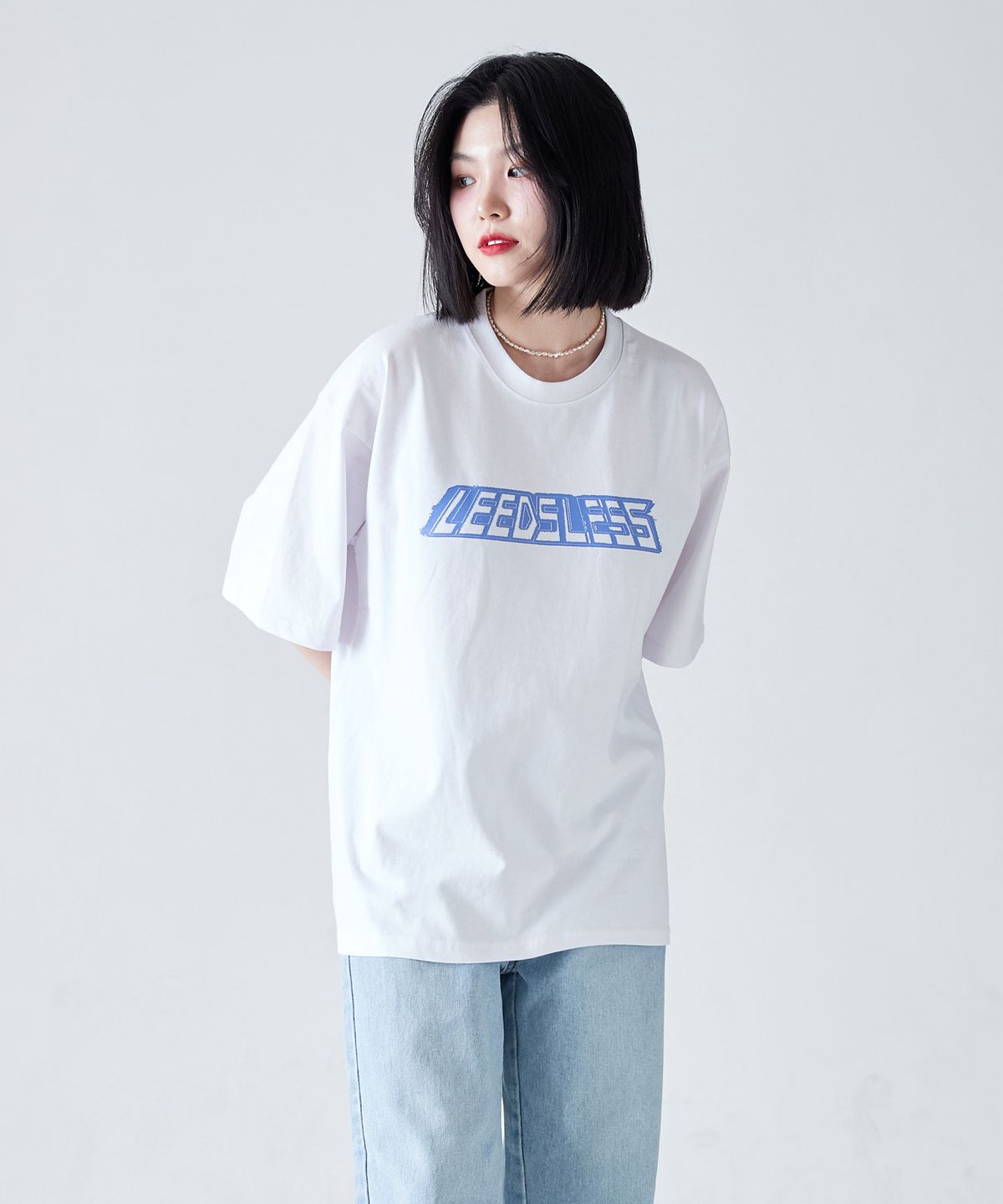리즈리스(LEEDSLESS) leedsless Vapor Wave logo T-shirt 리즈리스 베이퍼웨이브 로고 티셔츠 [white]