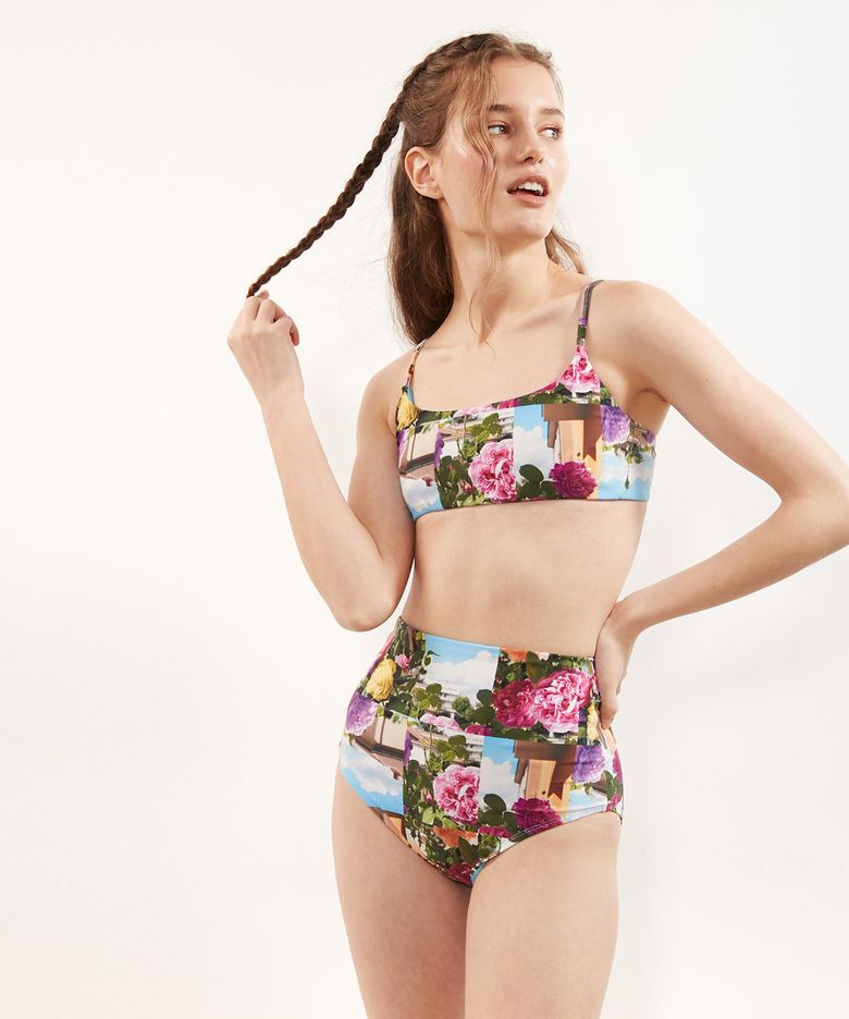 Rose Collage Bikini Top - Magenta Pink