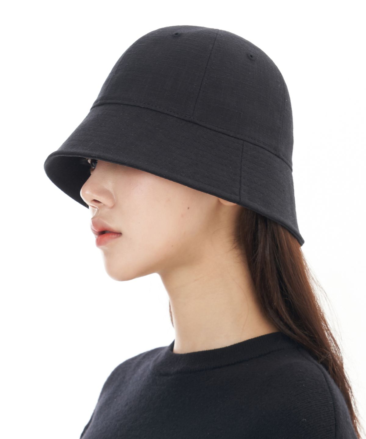 루오에스팩(LUOESPAC) 오버핏 린넨 라운드 버킷햇 (블랙)