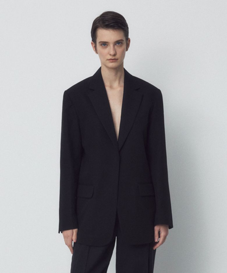 BUTTONLESS LINEN JACKET_BLACK