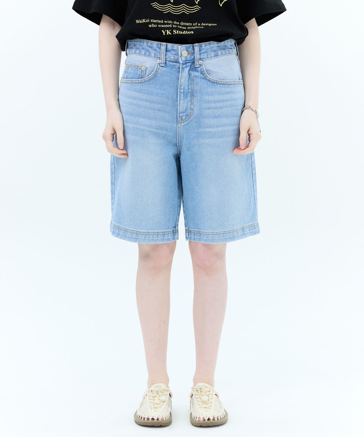 와이케이(WAIKEI) 더블포켓 데님 숏팬츠 연청