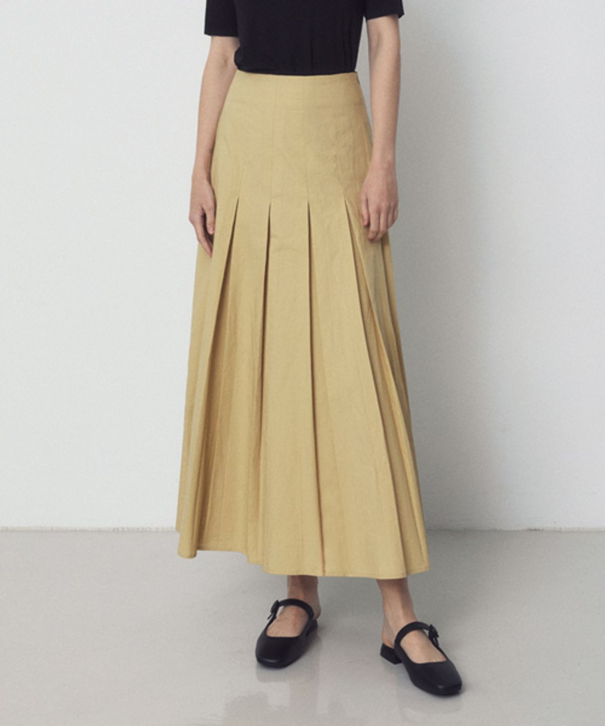 리디피(RIDIFI) COTTON PLEATS SKIRT_BEIGE