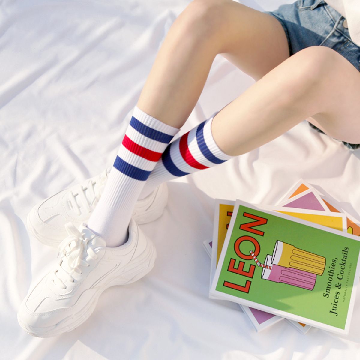 삭스에이(SOCKSA) [7PACK] 베이직 200N  스포티 세줄 크루 밴드 긴양말