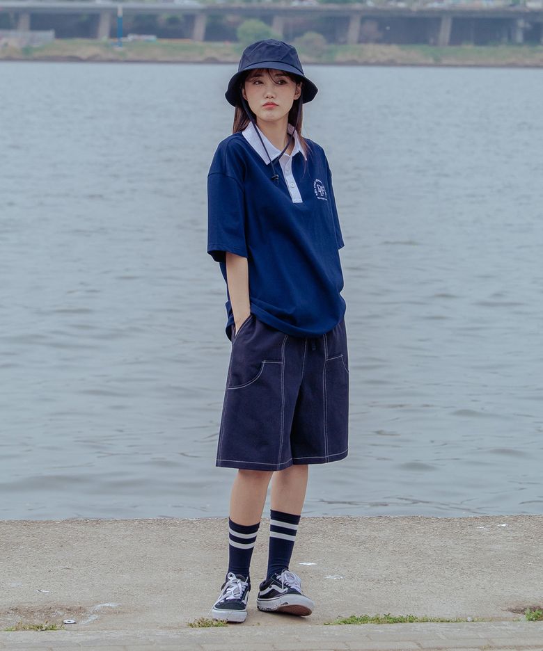 로고 카펜터 하프 팬츠 (네이비)