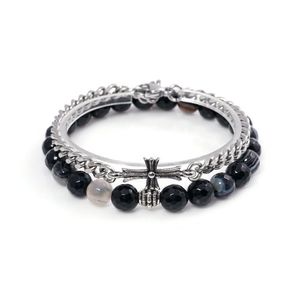 커티드 블랙마노454 앤틱크로스881 써지컬스틸 체인 팔찌세트 (C2201-SE239_BK)