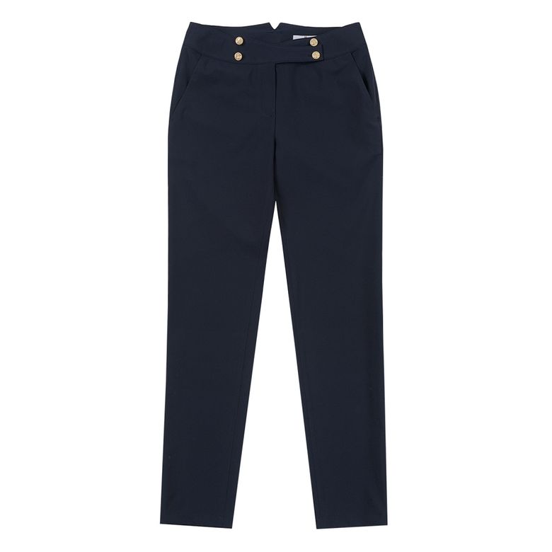 Double Button Semi High Waist Pants_Navy