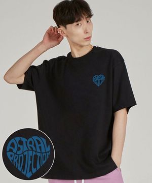 미니 하트 로고 라운드 넥 15수 면 반팔 티셔츠_블랙