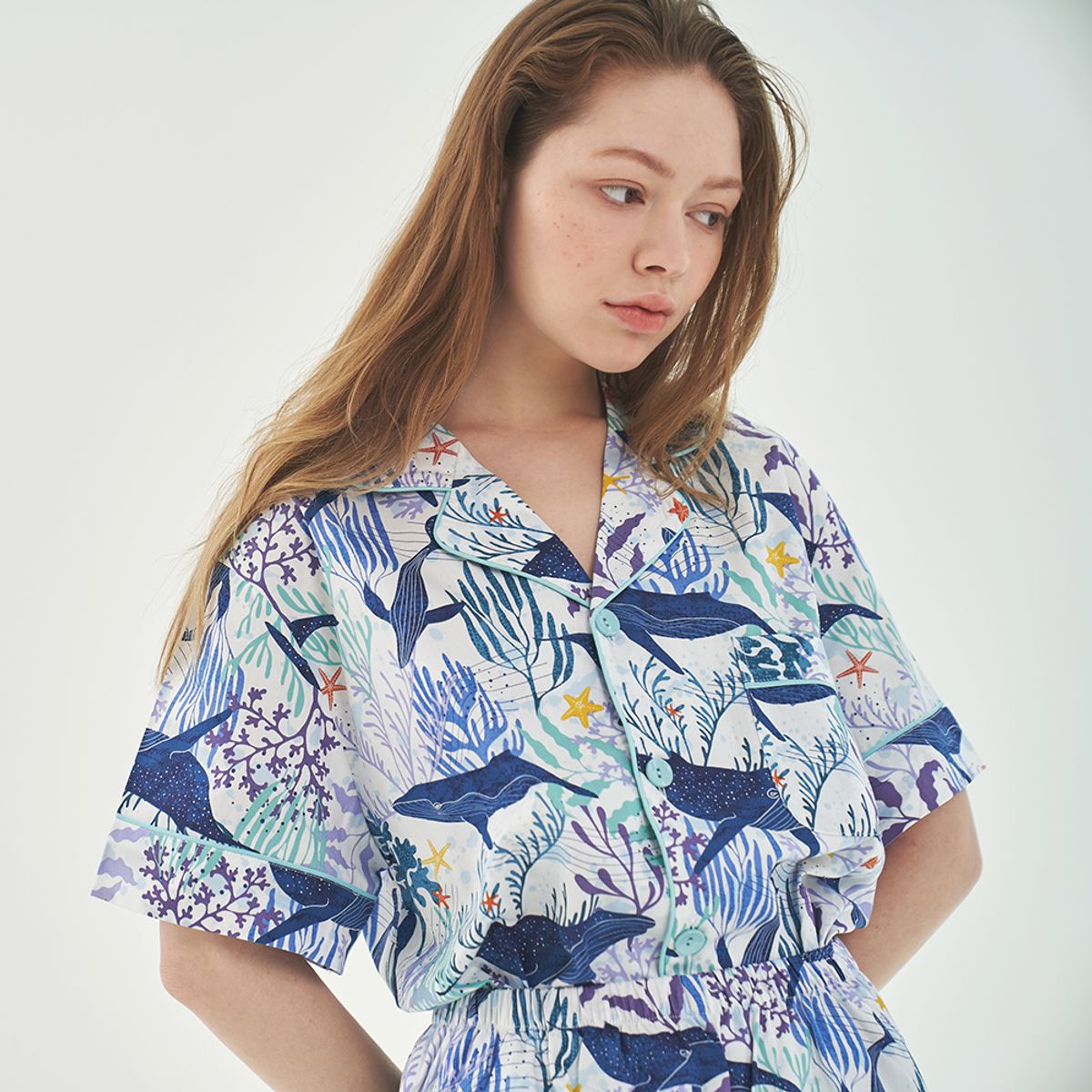 이루시다(IRUSIDA) 순면 고래 반팔 상하세트 여성 패밀리 성인 잠옷
