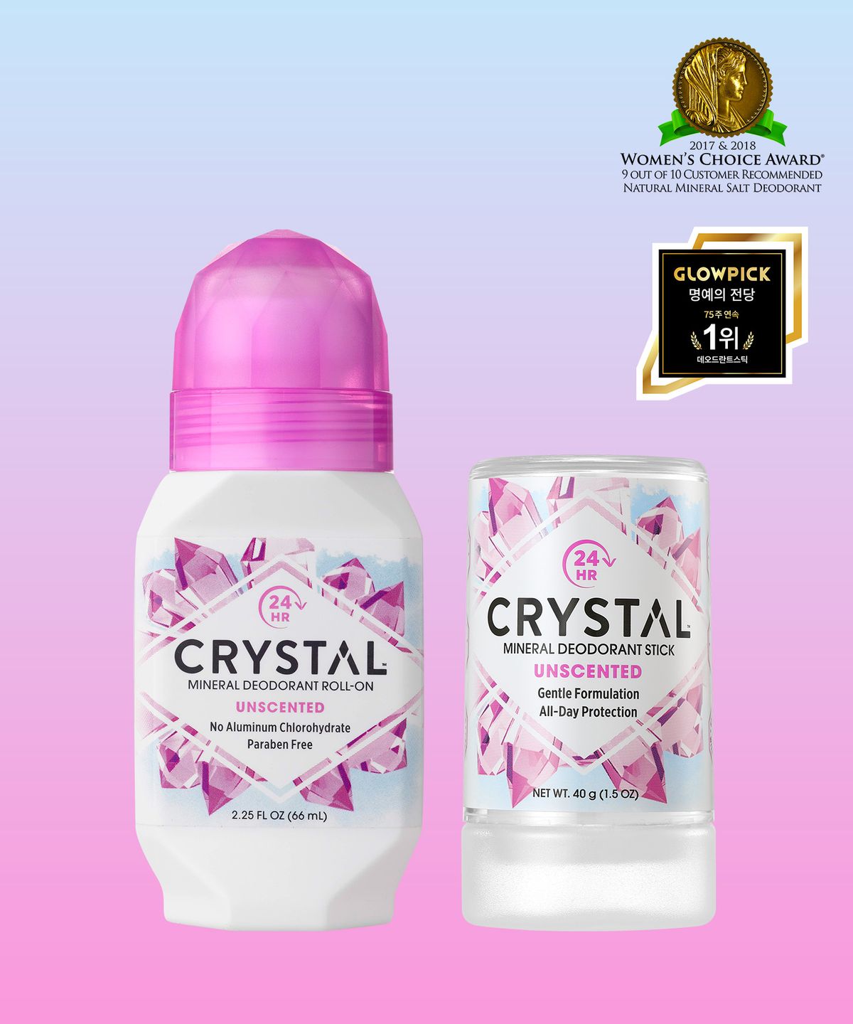 크리스탈(CRYSTAL) 무향모음 66ml롤온 40g미니스틱
