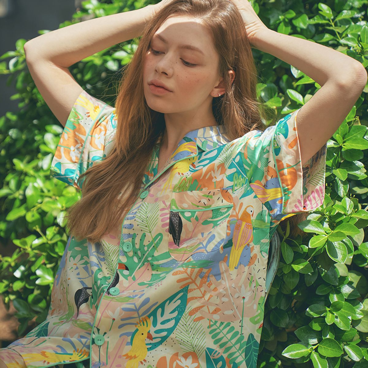 이루시다(IRUSIDA) (cotton) bird short bottom set Womens family pajamas