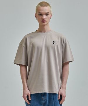 강아지 로고자수 티셔츠 베이지