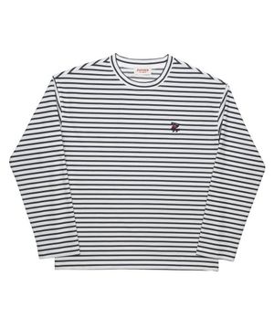 시그니처 로고자수 스트라이프 티셔츠