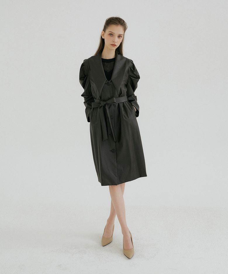 LEATHER BIG COLLAR PUFF JACKET - dark brown