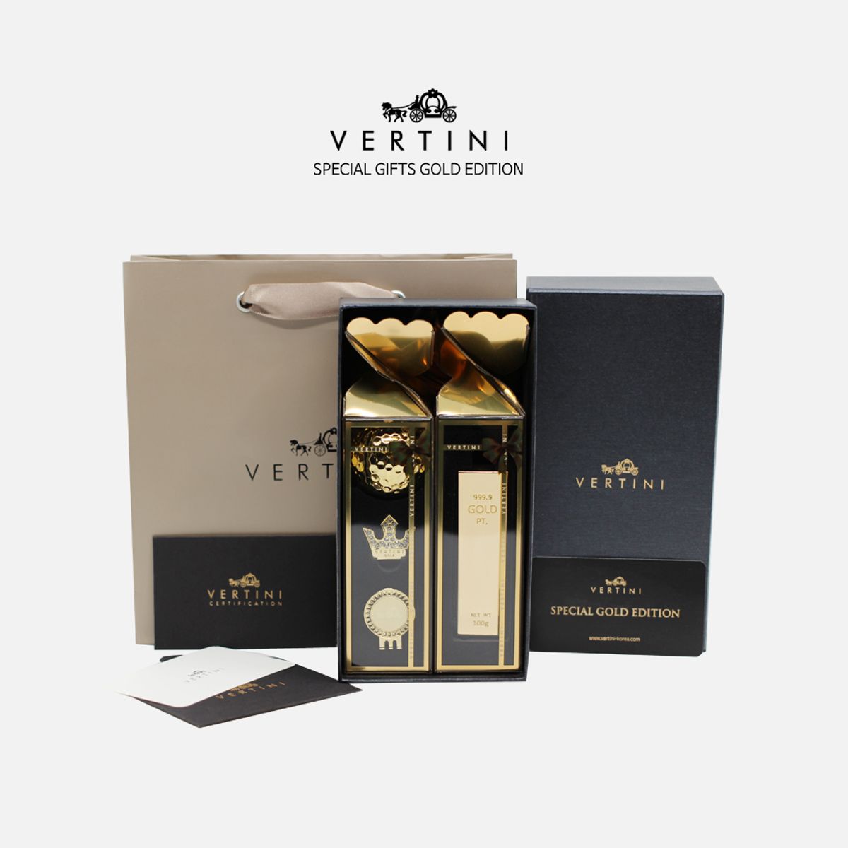 베르티니(VERTINI) 황금 골프공+왕관 볼마커+골드바 골프티 골프용품 선물세트 VGBSB01