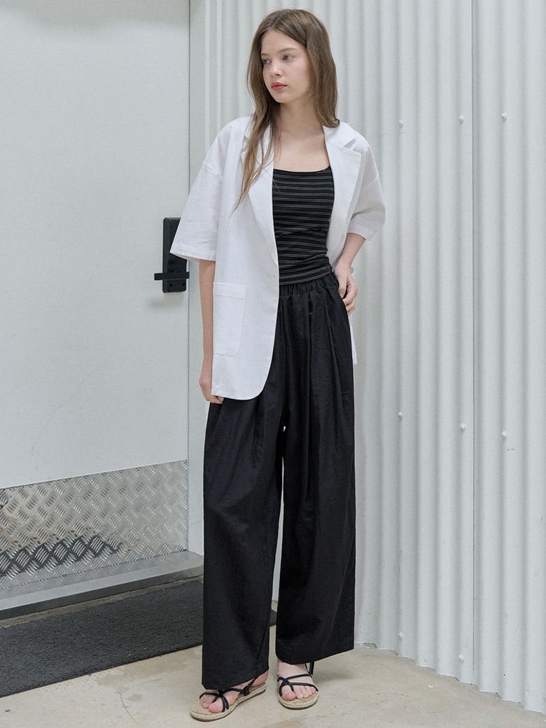 Linen Overfit Basic Tailored Jacket - White