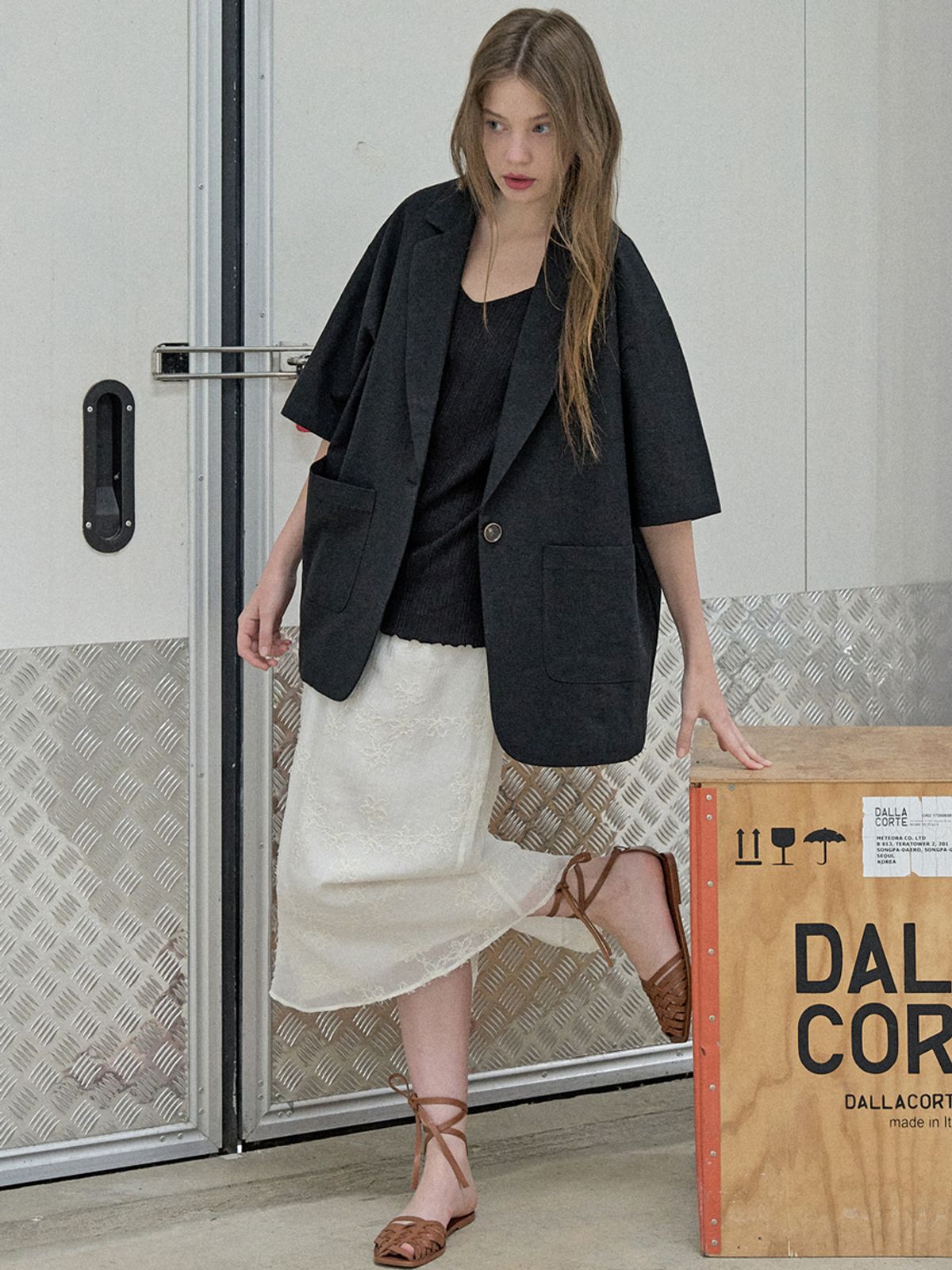 아방(AVANT-G) Linen Overfit Basic Tailored Jacket - Black