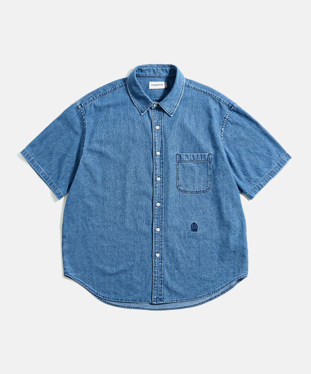 에스피오나지(ESPIONAGE) Crest Denim S/S Over Shirt Washed Indigo
