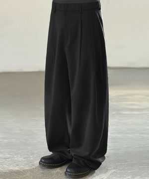 더블턱 와이드 슬랙스[블랙]