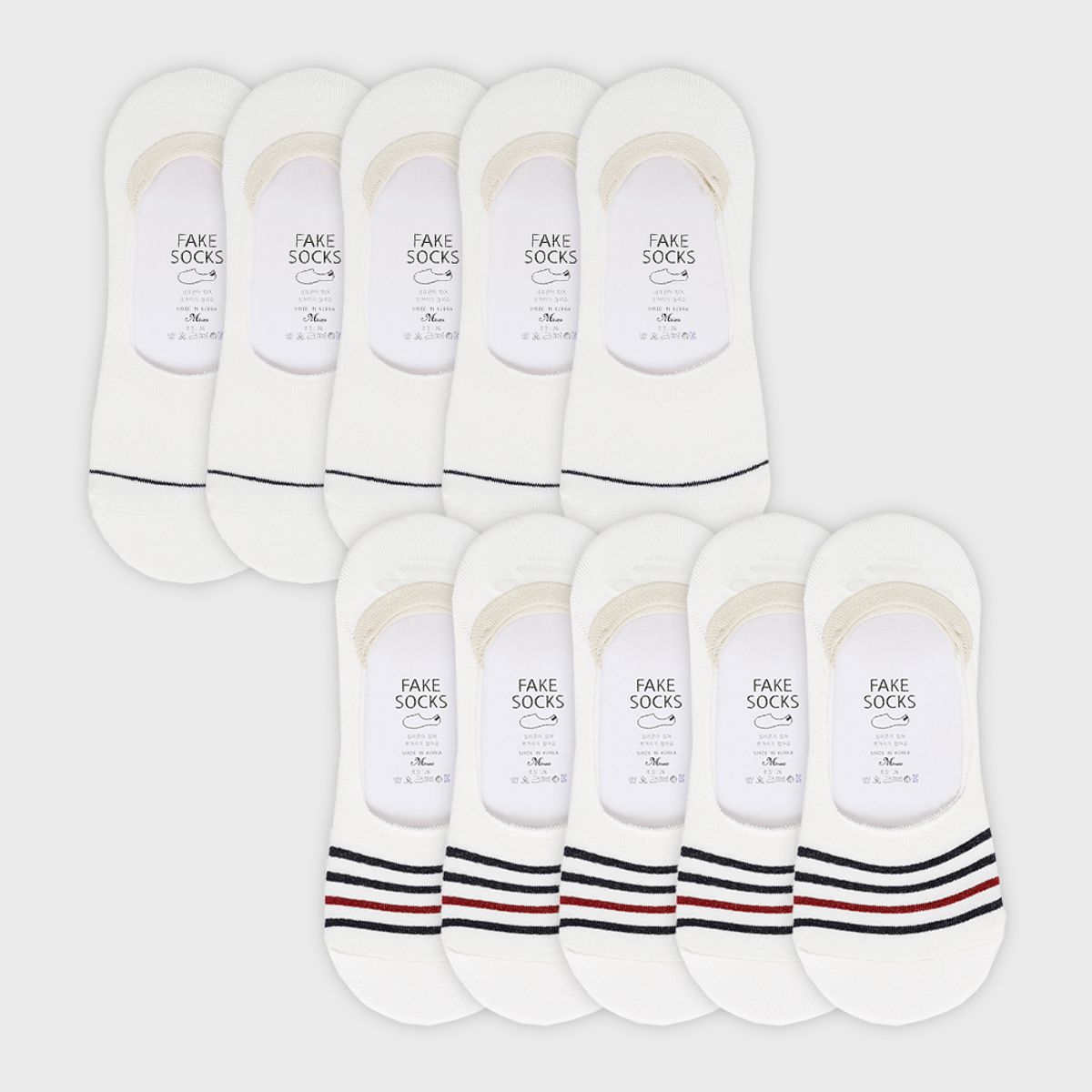 삭스에이(SOCKSA) [10PACK] 베이직 200N 라인 더블밴드 리얼 페이크삭스 덧신