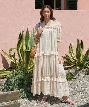 캉캉 쉬폰 프릴 드레스 - 베이지