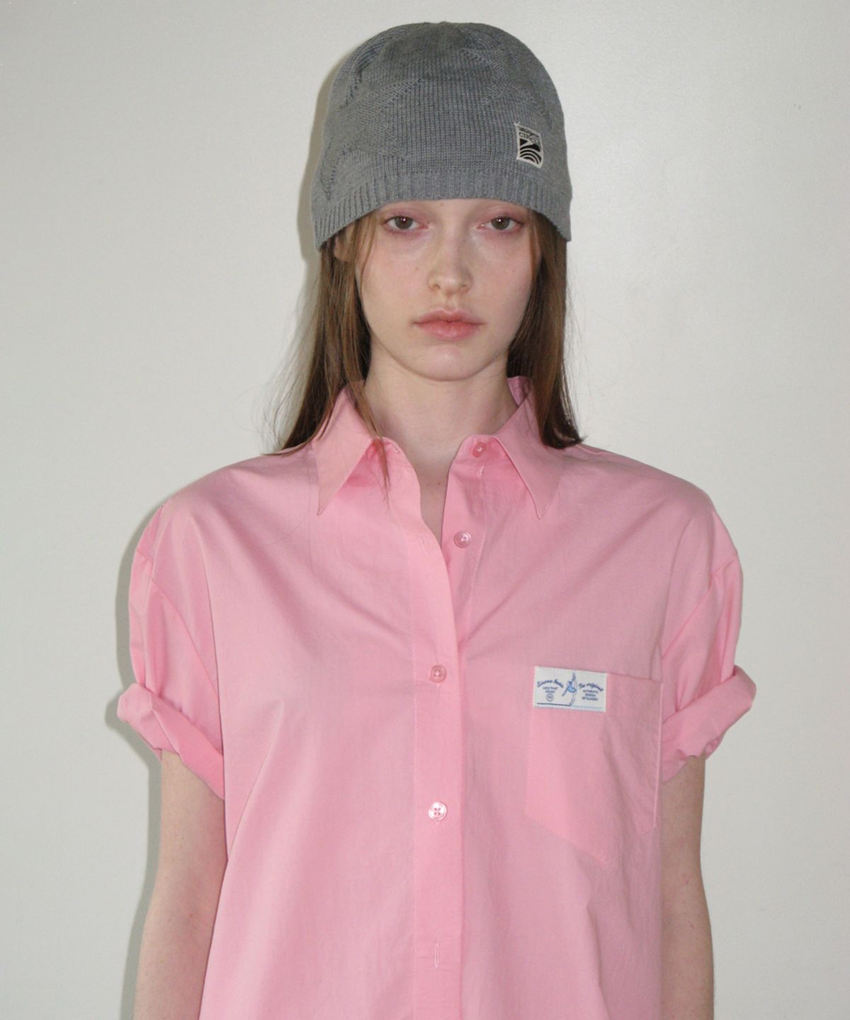 시눈(SINOON) HALF SLEEVE COTTON SHIRT (PINK)