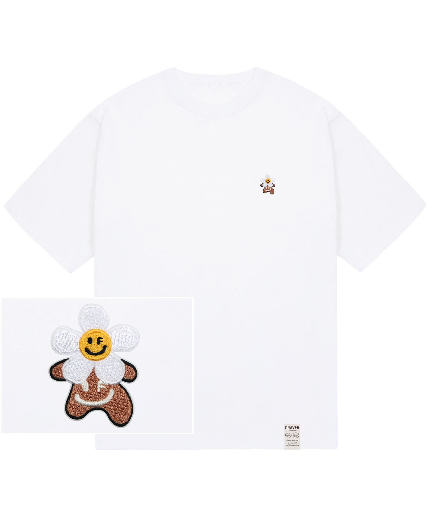 【IMAGINARY X GRAVER】Cut Head Bear Short Sleeve Tee MUSINSA | GRAVER [UNISEX] HEAD FLOWER BEAR SMILE EMBROIDERED