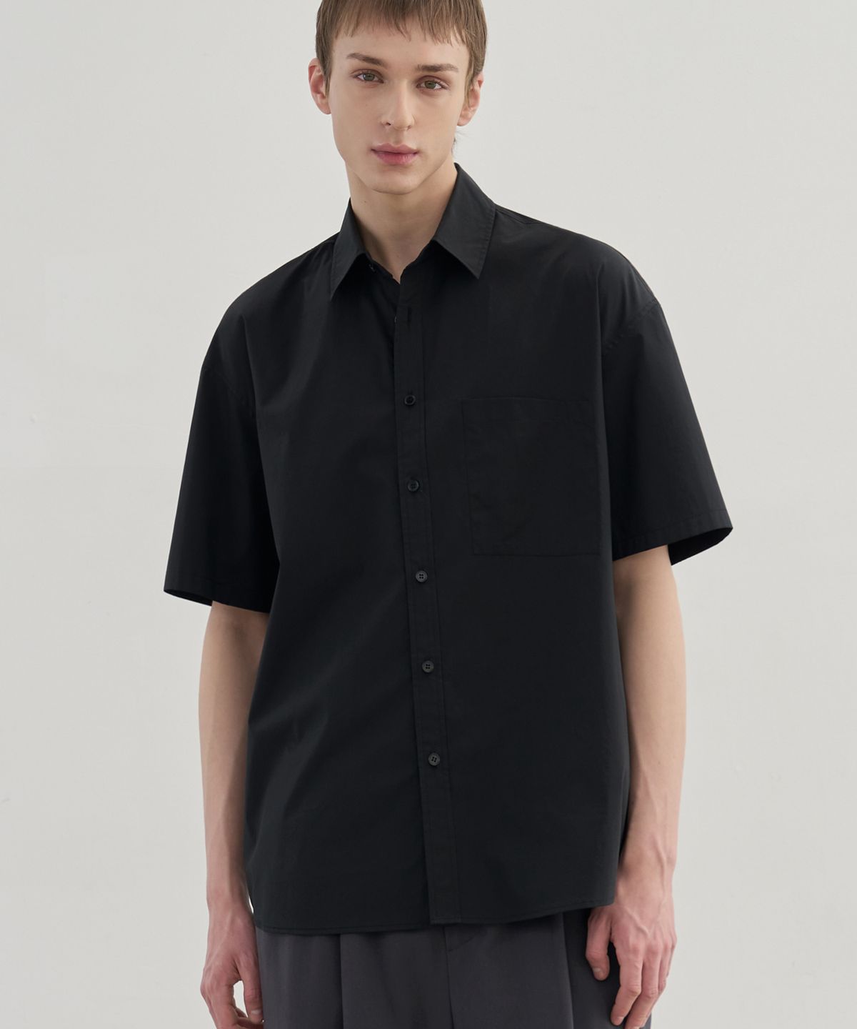 드로우핏(DRAW FIT) 페이퍼 코튼 오버핏 반팔 셔츠 [BLACK]