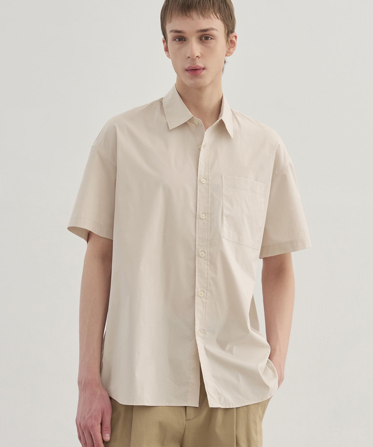 드로우핏(DRAW FIT) 페이퍼 코튼 오버핏 반팔 셔츠 [CREAM BEIGE]