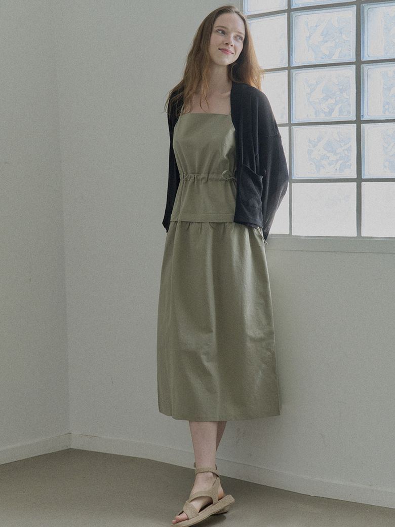 Cotton Washing Sleeveless Dress - Khaki