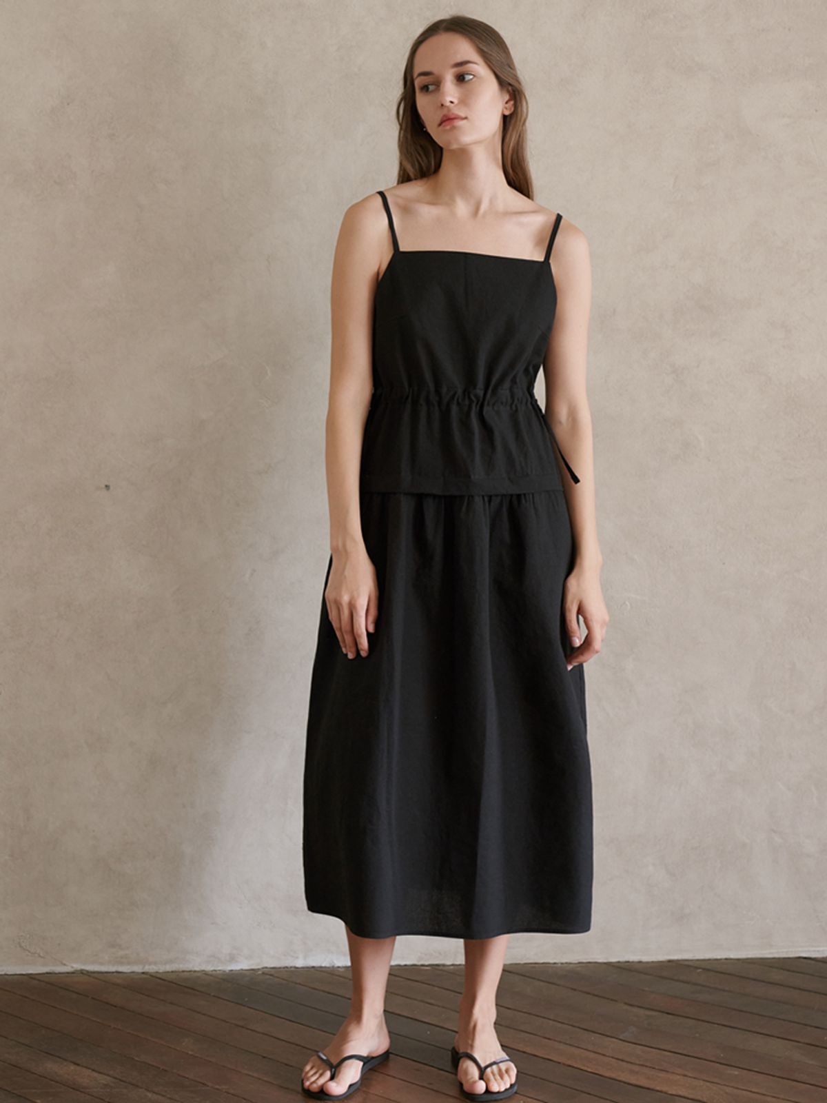 아방(AVANT-G) Cotton Washing Sleeveless Dress - Black