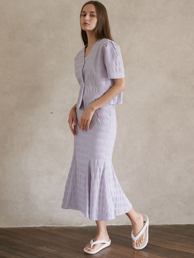 Check Pleats Banding Skirt - Lavender