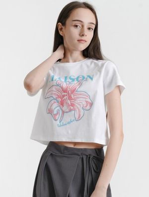 우먼즈 투톤 르 리스 싱글스판 크롭티 화이트블루(FCC2TS425W)