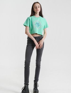 우먼즈 르리스 트로피컬 엠보자수 크롭티 그린화이트(FCC2TS428W)