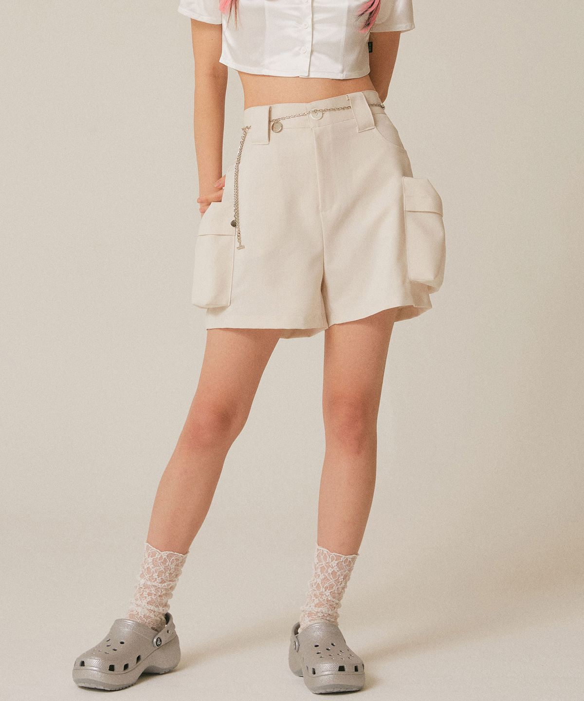 플라즈마스페어(PLASMA SPHERE) Chain Pants [Beige]