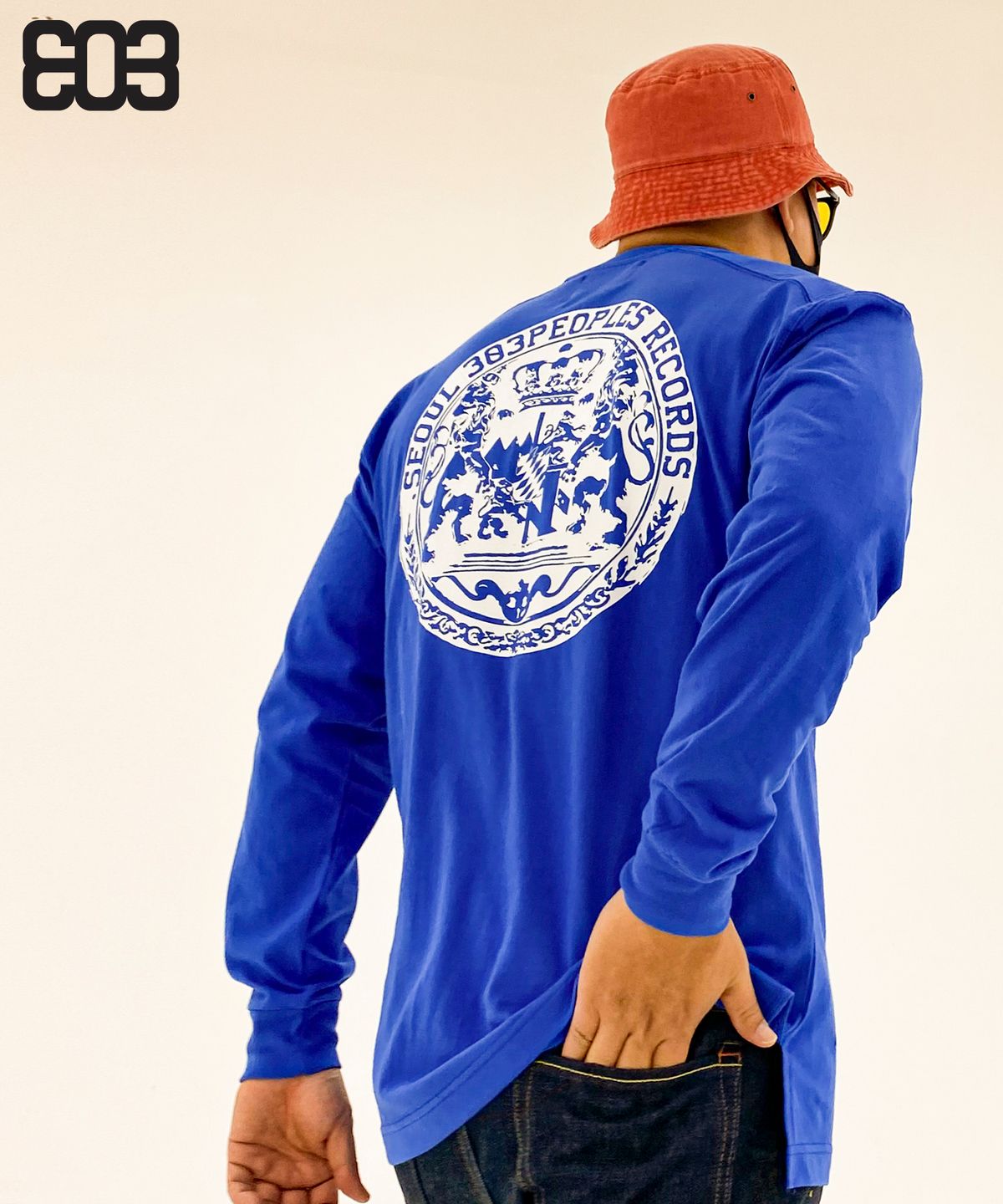 303피플즈(303PEOPLES) LTS22016 크라운 리코더 로고 티셔츠 블루