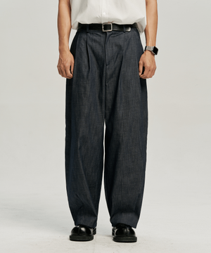 투턱 벌룬 린넨라이크 데님팬츠 - 인디고