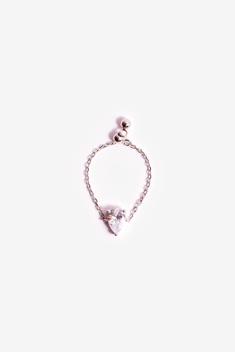 물방울 화이트 크리스탈 체인 실버반지 Drop White crystal silver chain ring