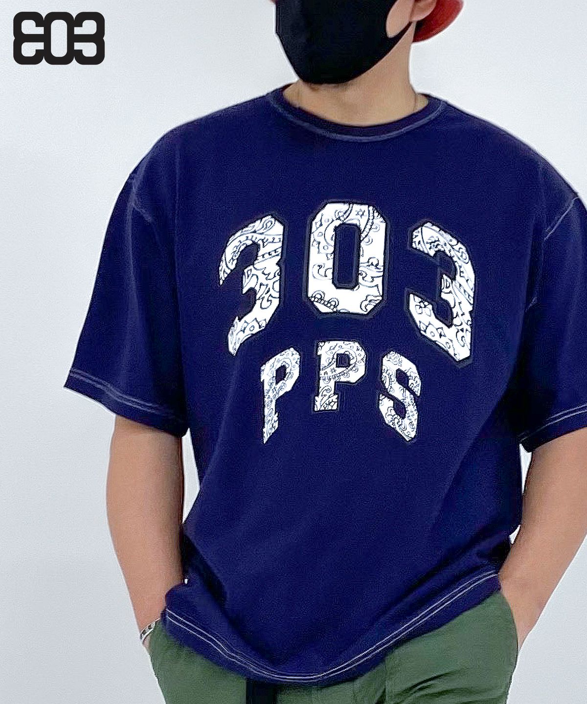 303피플즈(303PEOPLES) STS22011 아치 페이즐리 니들스 티셔츠 네이비