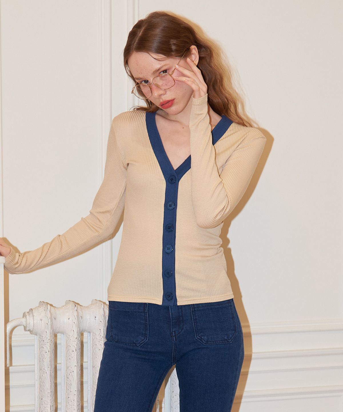살롱 드 욘(SALON DE YOHN) Color Block Cardigan_ 3 Colors