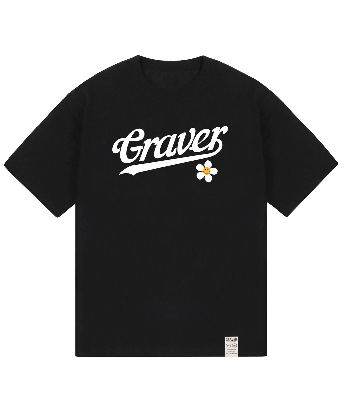 그레이버(GRAVER) [UNISEX]베이스볼 로고 플라워스마일 반팔티_블랙