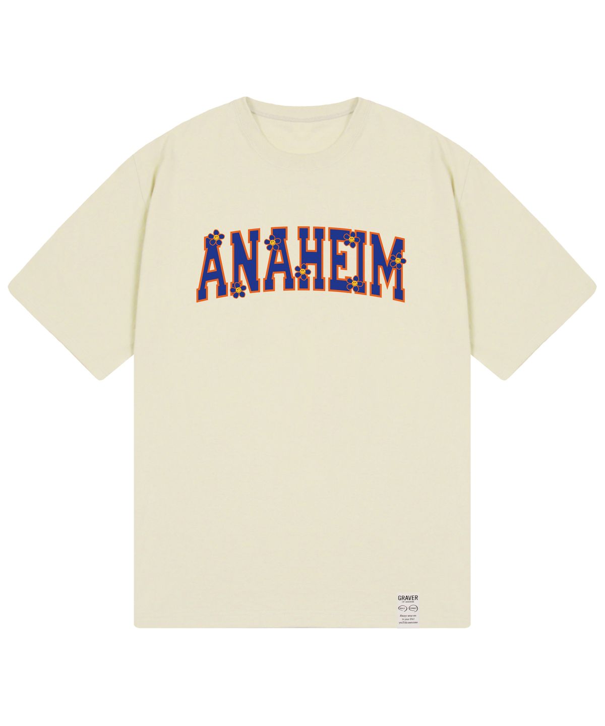 그레이버(GRAVER) [UNISEX]ANAHEIM 로고 플라워스마일 반팔티_샌드베이지