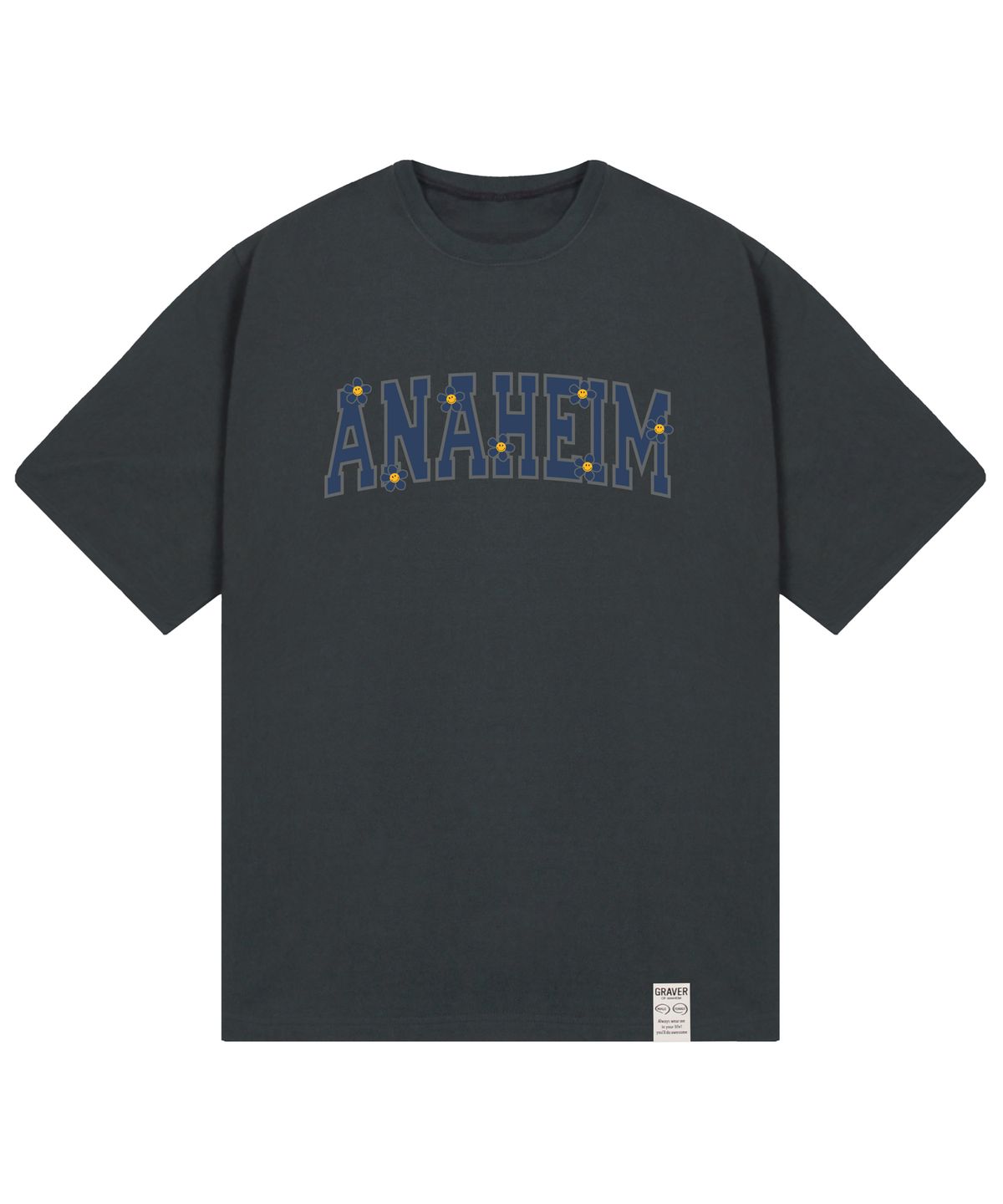 그레이버(GRAVER) [UNISEX]ANAHEIM 로고 플라워스마일 반팔티_차콜
