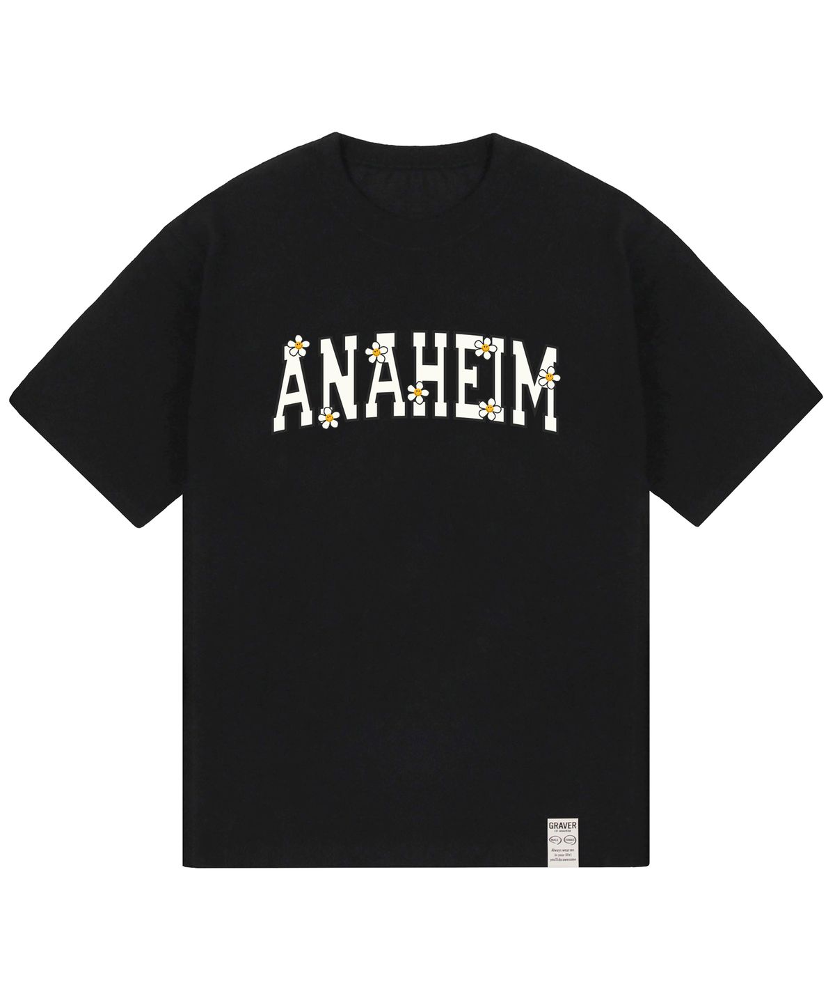 그레이버(GRAVER) [UNISEX]ANAHEIM 로고 플라워스마일 반팔티_블랙