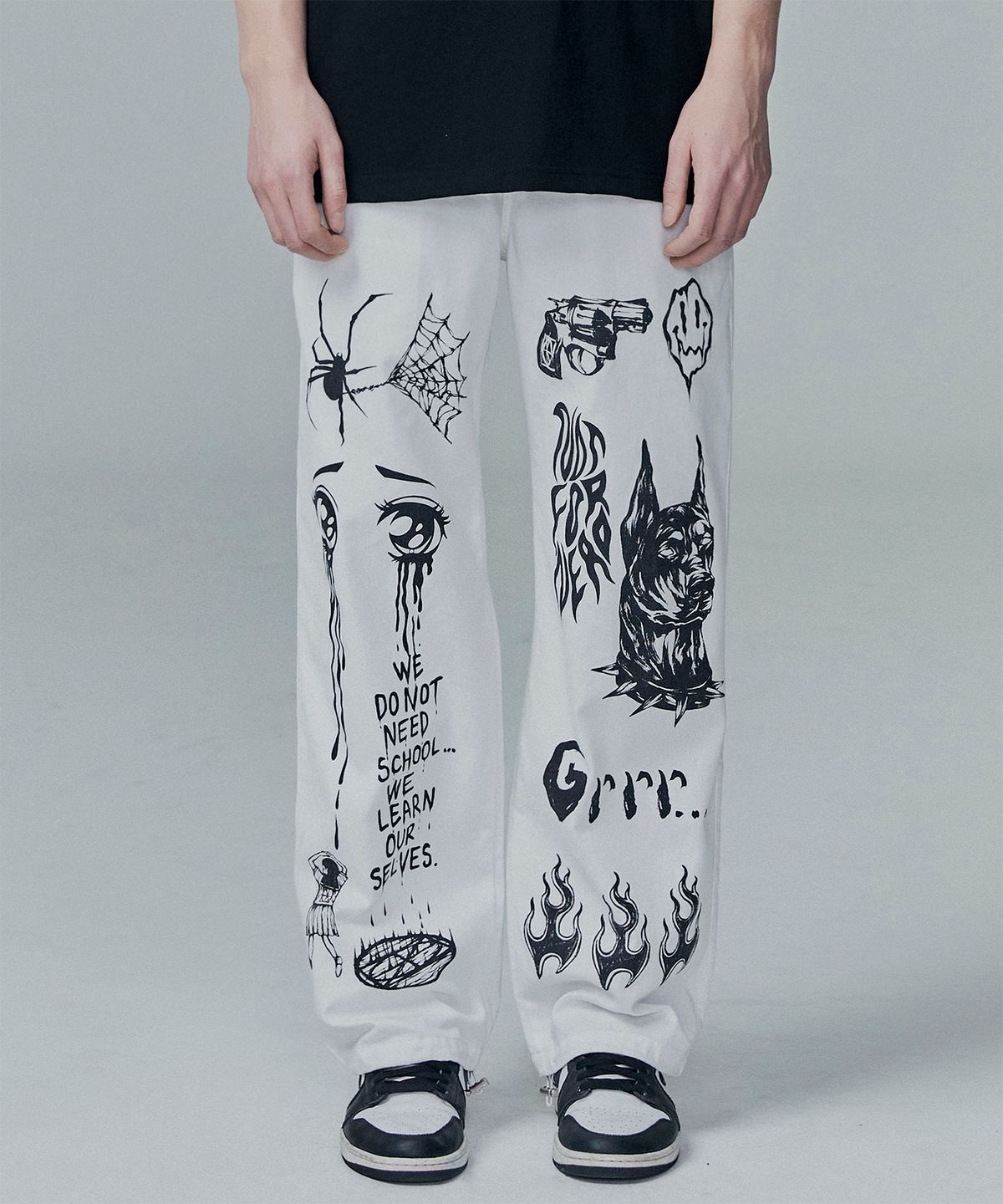 낫포너드(NOT4NERD) 22 Graphic Printed Cotton Pants - Ivory