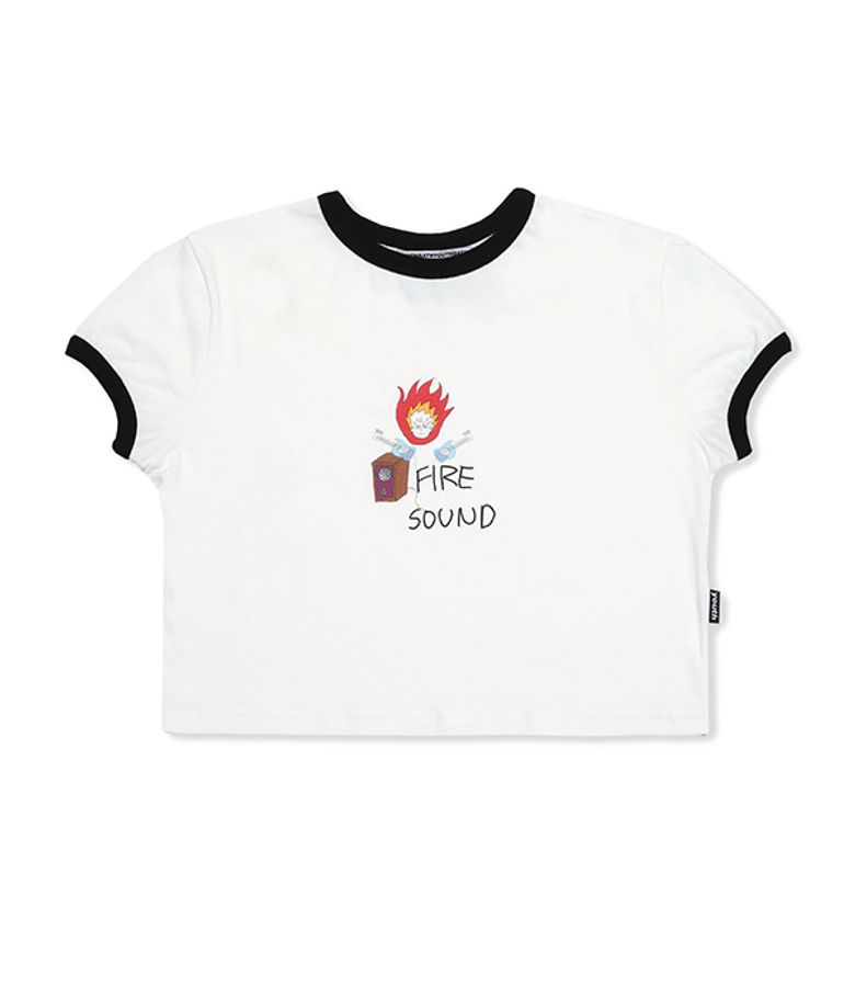 FIRE SOUND CROP T-SHIRT_WHITE