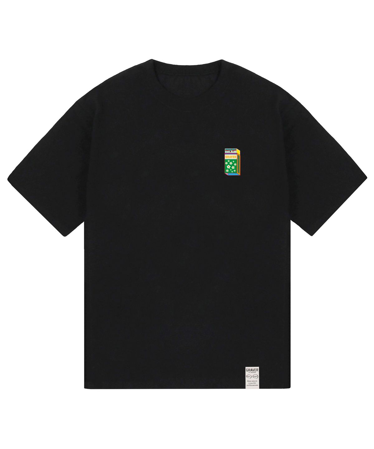 그레이버(GRAVER) [UNISEX]스몰 매치 플라워 스마일 반팔티_블랙
