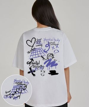 백 아스트랄 그라피티 라운드 넥 15수 면 반팔 티셔츠_화이트