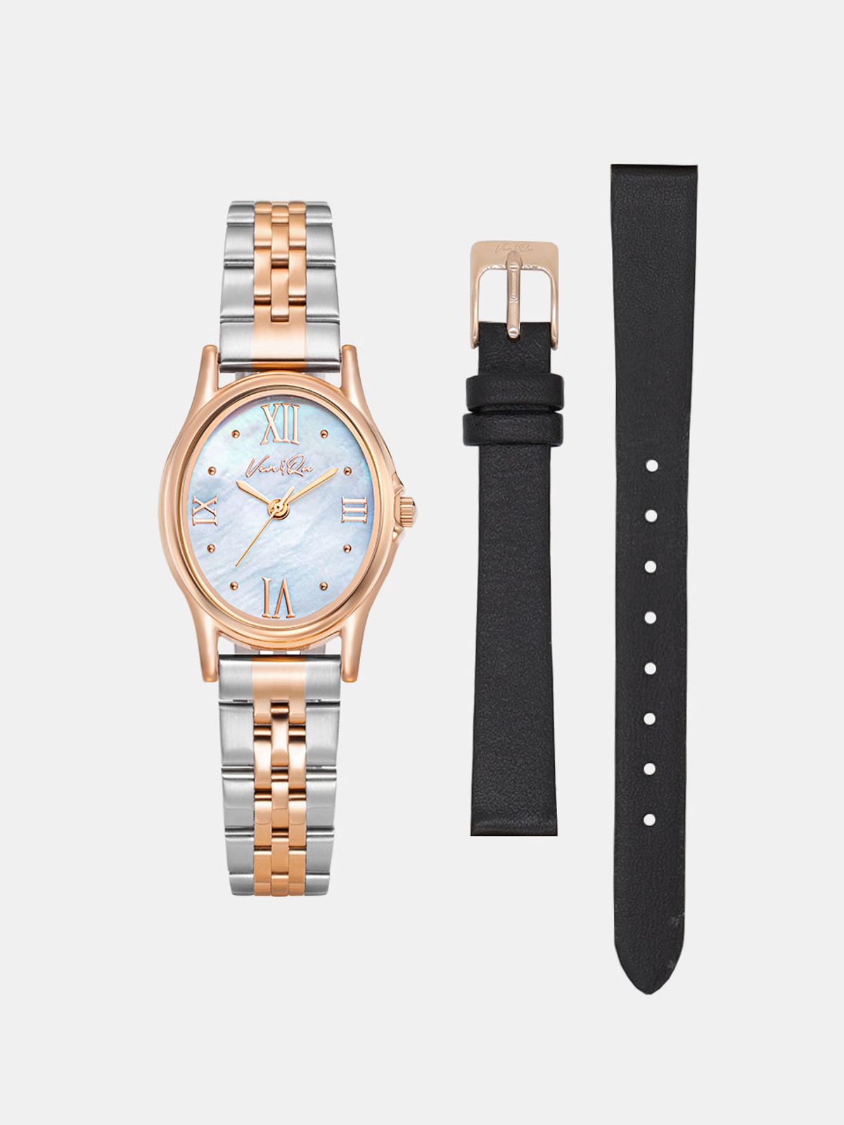 벤앤쿠(VENANDQU) Gem-Rosegold/Opal SET (Black leather)