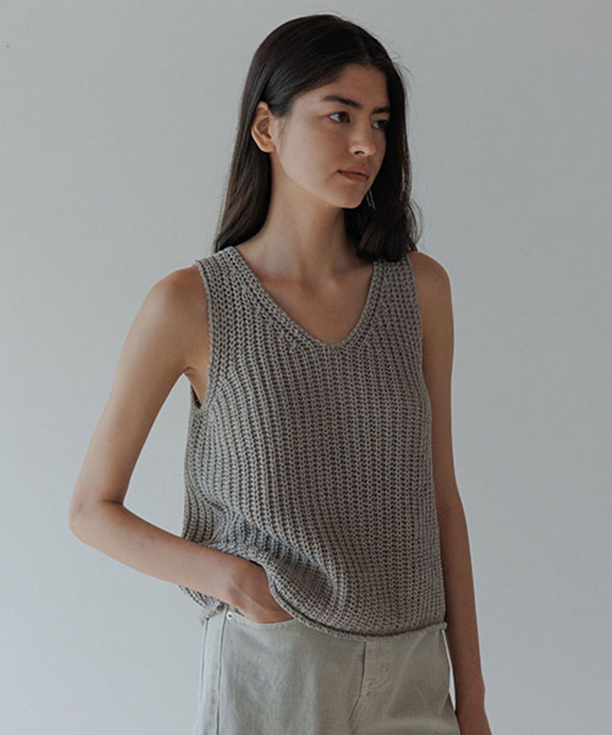 링서울(LINGSEOUL) hanji blended knit vest-grey